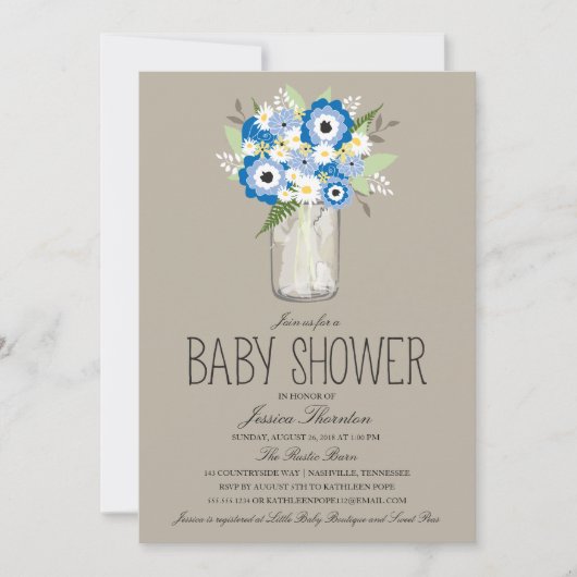 Invitation Baby shower Floral Mason Jar (Devant)