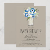 Invitation Baby shower Floral Mason Jar (Devant / Derrière)