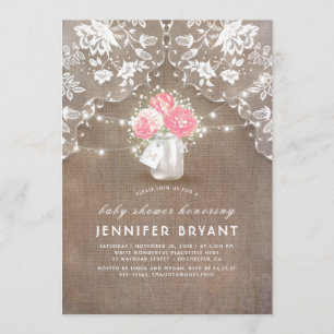 Invitation Baby shower Floral Mason Jar Lace et Burlap
