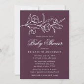 Invitation Baby shower floral mauve esquissé (Devant)
