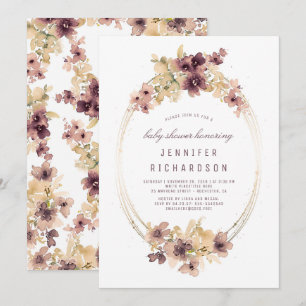 Invitation Baby shower floral Mauve et Gold Vintage