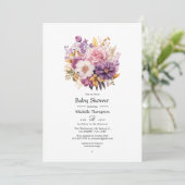 Invitation Baby shower floral mauve et or (Debout devant)