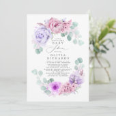 Invitation Baby shower floral mauve et rose doux pastel (Debout devant)