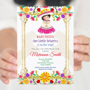 Invitation Baby shower Floral mexicain couleur or Fiesta