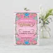 Invitation Baby shower Floral mexicain Fiesta (Debout devant)