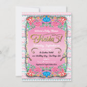 Invitation Baby shower Floral mexicain Fiesta (Devant)