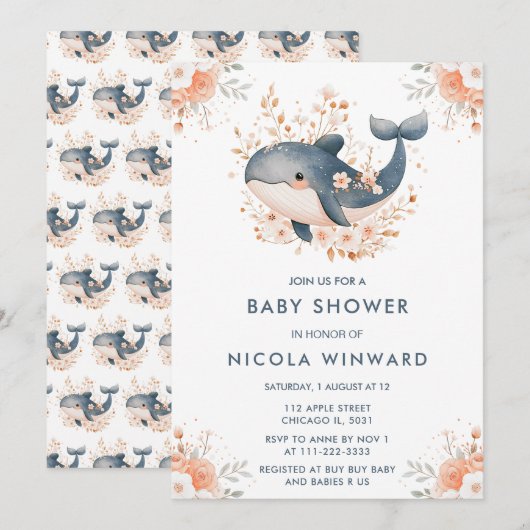 Invitation Baby shower floral mignon (Devant / Derrière)
