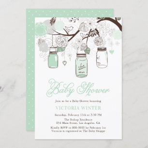 Invitation Baby shower Floral Mint Green Hanging Mason Jars