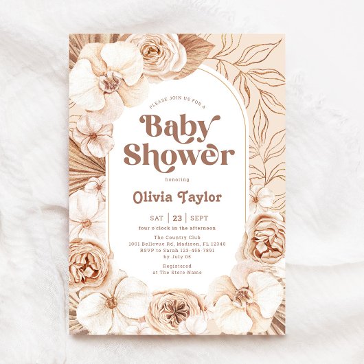 Invitation Baby shower Floral Mocha Boho
