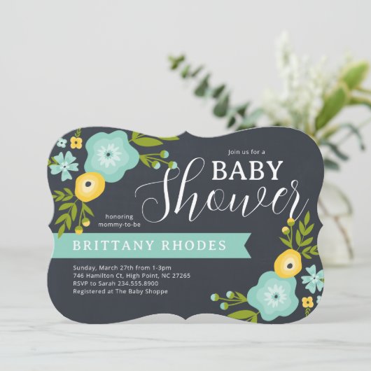 Invitation Baby shower Floral Moderne (Debout devant)