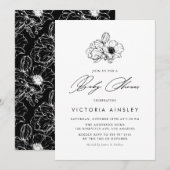 Invitation Baby shower Floral Moderne Anémonique Noir (Devant / Derrière)