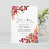 Invitation Baby shower floral moderne Blush Bourgogne Floral  (Debout devant)