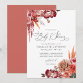 Invitation Baby shower floral moderne Blush Bourgogne Floral  (Devant / Derrière)