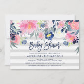 Invitation Baby shower floral moderne Blush et Navy (Devant)