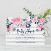 Invitation Baby shower floral moderne Blush et Navy (Debout devant)