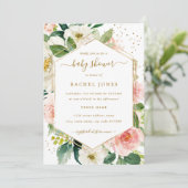 Invitation Baby shower floral moderne Blush Gold (Debout devant)