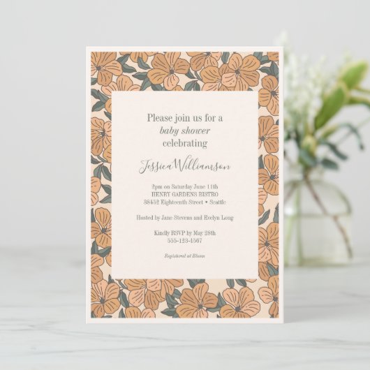 Invitation Baby shower floral moderne Boho Earthy Ochre (Debout devant)