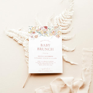 Invitation Baby shower Floral moderne Boho Fille Bébé Brunc