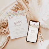 Invitation Baby shower Floral moderne Boho | Fille Bébé Brunc