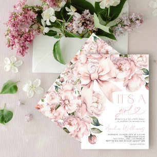 Invitation Baby shower floral moderne de fille de la Bow