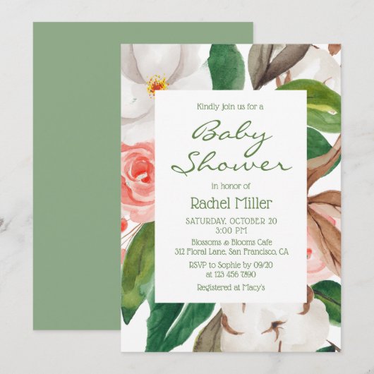 Invitation Baby shower Floral moderne et élégant (Devant / Derrière)
