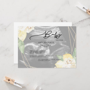 Invitation Baby shower floral moderne Faded Ultrasound