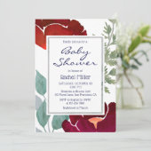 Invitation Baby shower floral moderne moderne d'aquarelle rou (Debout devant)