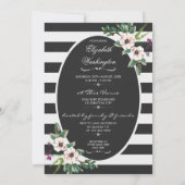 Invitation Baby shower floral moderne noir blanc rayures (Dos)