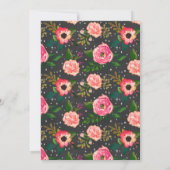 Invitation Baby shower floral moderne plumes de tableau noir (Dos)