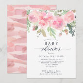 Invitation Baby shower Floral moderne rose rose pâle (Devant / Derrière)