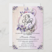 Invitation Baby shower floral moderne violet (Devant)