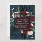 Invitation Baby shower floral modifiable bleu marine d'hiver (Devant)