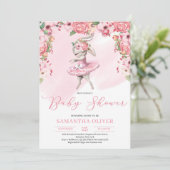 Invitation Baby shower floral moelleux de lapin tutu (Debout devant)
