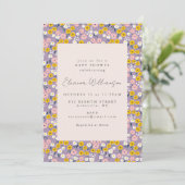 Invitation Baby shower floral mou rose jaune (Debout devant)