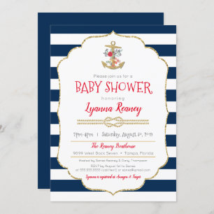 Invitation Baby shower floral nautique de rouge de bleu