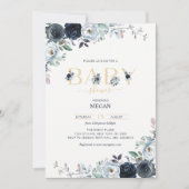 Invitation Baby shower floral Navy Blue & Gold Boho (Devant)