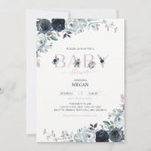 Invitation Baby shower floral Navy & Pink Boho (Devant)