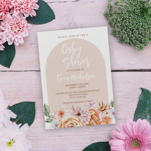 Invitation Baby shower floral neutre de Boho