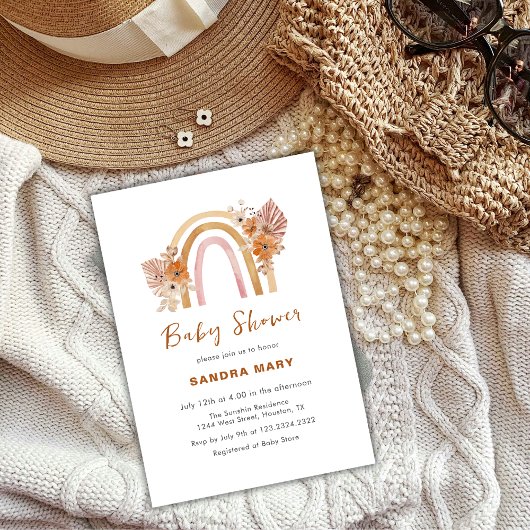 Invitation Baby shower floral neutre en terre cuite Boho arc-