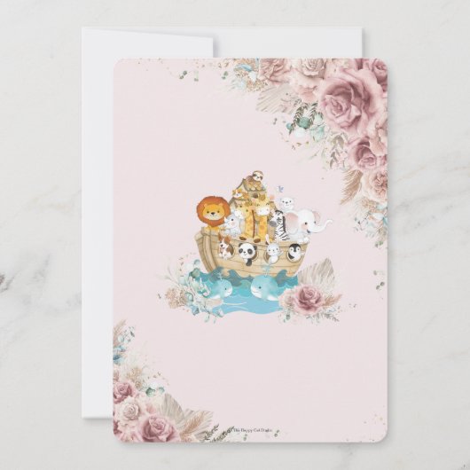 Invitation Baby shower floral Noah's Ark Pampas Grass Blush (Dos)