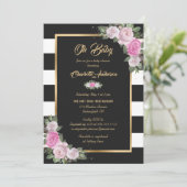 Invitation Baby shower floral noir blanc or rose (Debout devant)