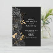 Invitation Baby shower Floral Noir Et Or (Debout devant)