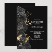 Invitation Baby shower Floral Noir Et Or (Devant / Derrière)