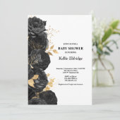 Invitation Baby shower Floral Noir Et Or (Debout devant)