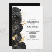 Invitation Baby shower Floral Noir Et Or (Devant / Derrière)