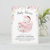 Invitation Baby shower floral nouveau-né (Debout devant)