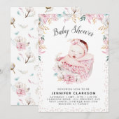 Invitation Baby shower floral nouveau-né (Devant / Derrière)