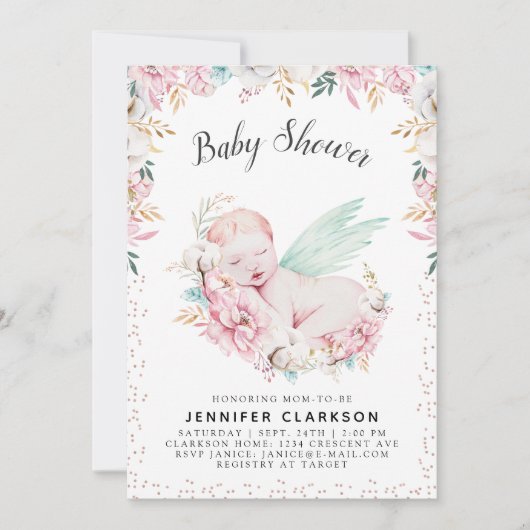 Invitation Baby shower floral nouveau-né (Devant)