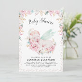 Invitation Baby shower floral nouveau-né (Debout devant)