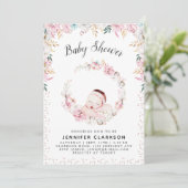 Invitation Baby shower floral nouveau-né (Debout devant)